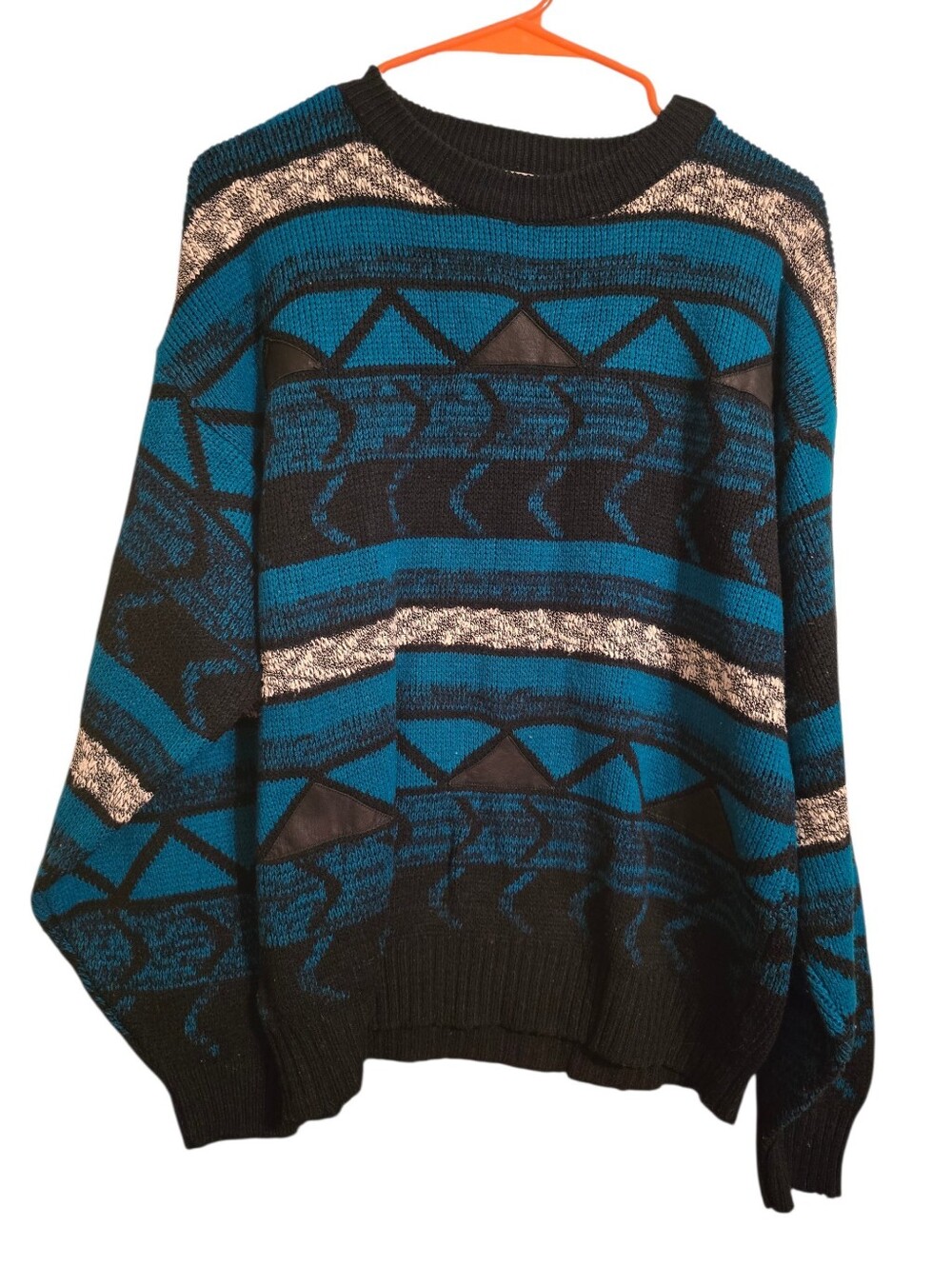 Vintage | Teal and Black Patterned Women's Sweater